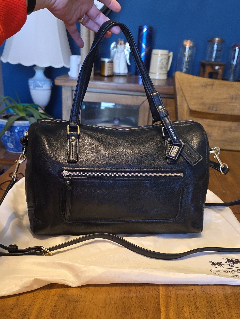 Coach Black Leather Satchel with Shoulder Strap